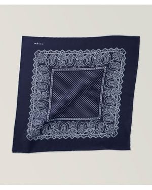 Kiton Paisley Border Silk Pocket Square - Blue