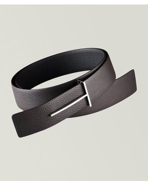 Tom Ford Reversible Grained Leather T-Buckle Belt - Black