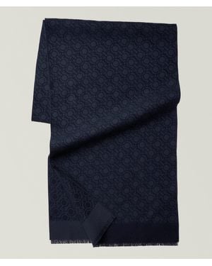 Ferragamo Virgin Wool Gancini Logo Scarf - Blue