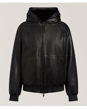 Moose Knuckles Neo Bunny Hooded Leather Jacket - Black