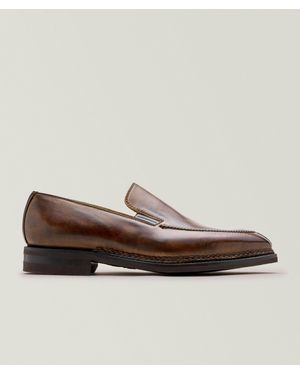 Bontoni Burnished Leather Split-Toe Loafers - Brown