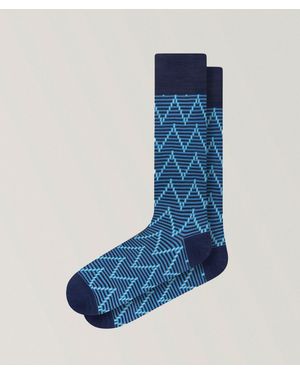 Bugatchi Zigzag Stripe Stretch-Cotton Socks - Blue