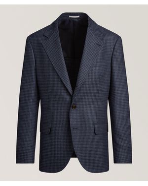 Brunello Cucinelli Houndstooth Wool-Cashmere Sport Jacket - Blue