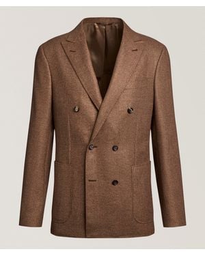 Canali Kei Herringbone Double-Breasted Sport Jacket - Brown