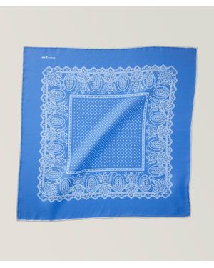 Kiton Paisley Border Silk Pocket Square - Blue