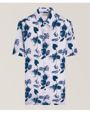 Bugatchi Vero Leaf-Print Linen Shirt - Blue