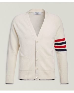 Thom Browne Bar Linen-Cotton Cardigan - White