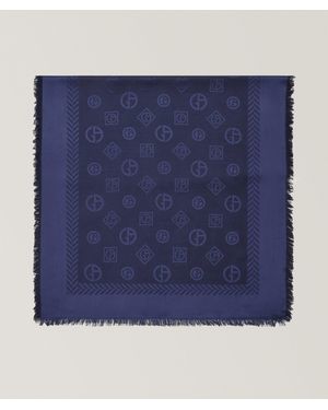 Giorgio Armani Monogram Jacquard Wool-Silk Scarf - Blue