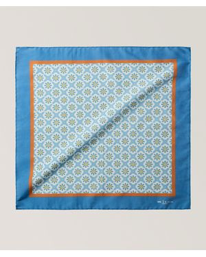 Kiton Medallion Cotton-Silk Pocket Square - Blue