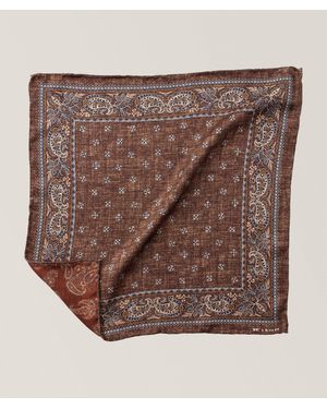Kiton Reversible Paisley Silk Pocket Square - Brown