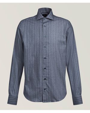 Emanuel Berg Striped Flannel Twill Sartorial Shirt - Blue