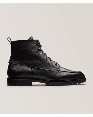 Santoni Leather Lace-Up Lug Boots - Black