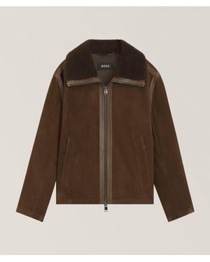 BOSS Maviator Shearling & Suede Aviator Jacket - Brown