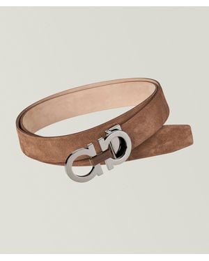 Ferragamo Double Gancio Suede Belt - Brown