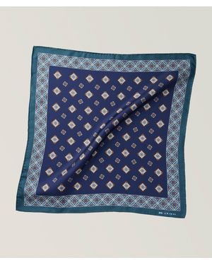 Kiton Micro-Mosaic Border Silk Pocket Square - Blue