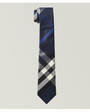 Burberry Large Checked Silk Tie - Blue