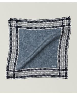 Brioni Plaid Border Silk Pocket Square - Blue