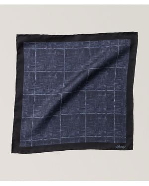 Brioni Patterned Silk Pocket Square - Blue