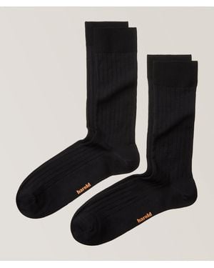Harold Two-Pack Ribbed Cotton-Blend Socks - Black