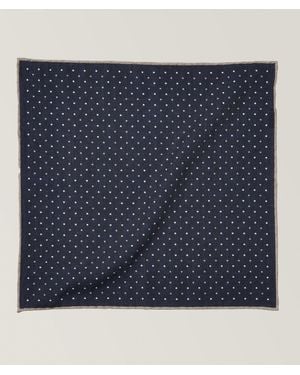 Eleventy Polka Dot Wool-Cotton Pocket Square - Blue