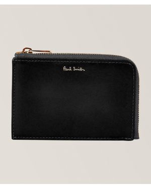 Paul Smith Signature Stripe Zipper Leather Cardholder - Black