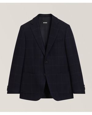 BOSS Slim-Fit Hutson Check Wool Sport Jacket - Blue