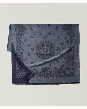 Ferragamo Arabesque Print Wool-Silk-Cashmere Scarf - Blue