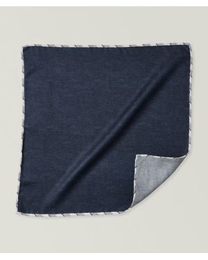 Brunello Cucinelli Striped-Edge Silk Pocket Square - Blue