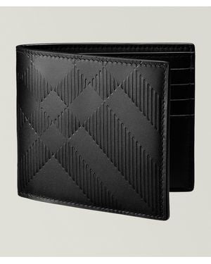 Burberry Embossed Checked Leather Bifold Wallet - Black