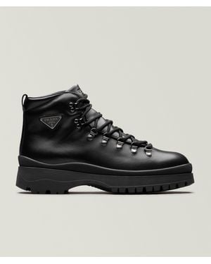 Prada Brixxen Leather Logo Hiking Boots - Black