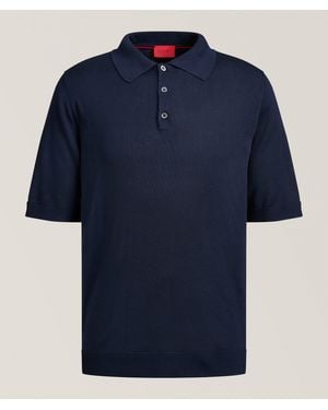 Isaia Silk Knitted Polo - Blue