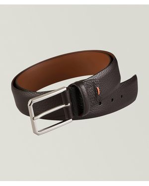 Santoni Square Buckle Grained Leather Belt - Brown
