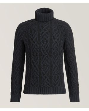 Isaia Argyle Cashmere-Wool Turtleneck Sweater - Black