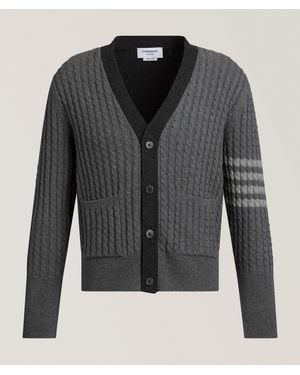 Thom Browne 4-Bar Cable Front Cardigan - Black
