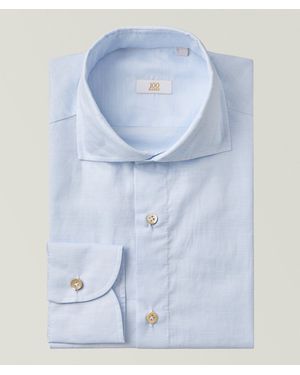 100 Hands Solid Cotton-Linen Dress Shirt - Blue