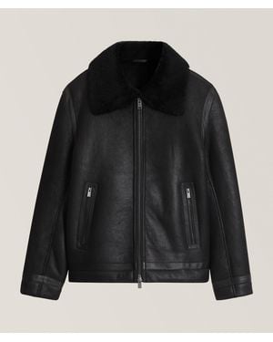 BOSS Morbin Shearling-Trim Leather Jacket - Black