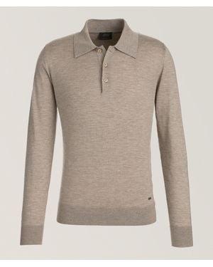 Brioni Mélange Cashmere-Silk Luxury Polo Shirt - Natural