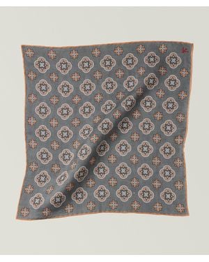 Isaia Medallion Linen Pocket Square - Grey