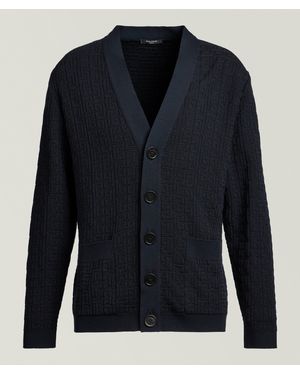 Balmain Monogram Wool-Linen Knit Cardigan - Blue