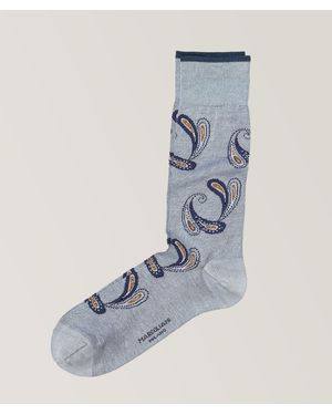 Marcoliani Agra Paisley Cotton Blend Crew Socks - Blue
