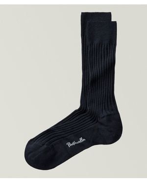 Pantherella Ribbed Stretch-Merino Wool Socks - Blue