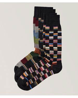 Paul Smith Three-Pack Multi Signature Striped Socks - Black