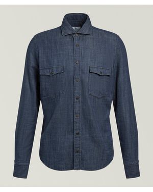 Emanuel Berg Brushed Denim Twill Shirt - Blue