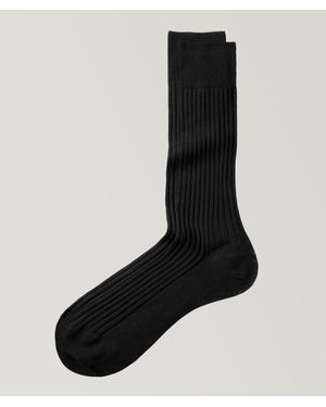 Pantherella Danvers Ribbed Cotton-Blend Dress Socks - Black