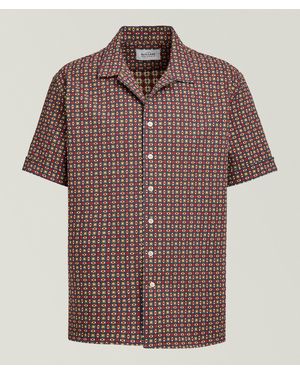 Outclass Geometric Jacquard Cotton Camp Shirt - Brown