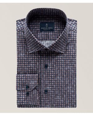 Emanuel Berg Geometric Stretch Poplin Dress Shirt - Blue