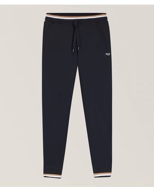BOSS Signature Striped Cotton Terry Tracksuit Pants - Blue