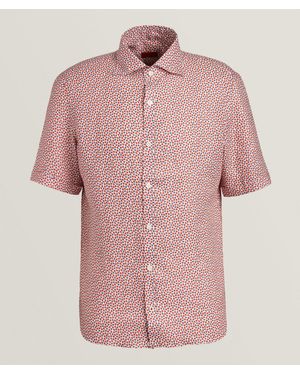 Isaia Micro-Floral Print Linen Shirt - Pink
