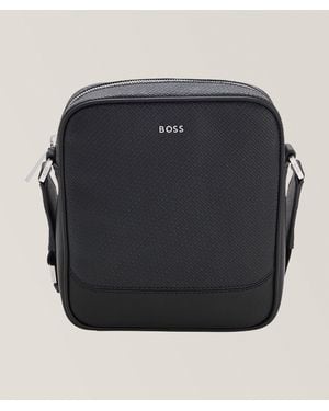 BOSS Northon Monogram Leather Reporter Bag - Black