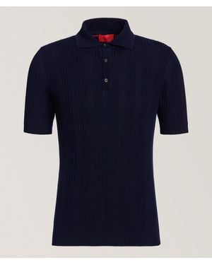 Isaia Textured Cashmere-Silk Knit Polo - Blue
